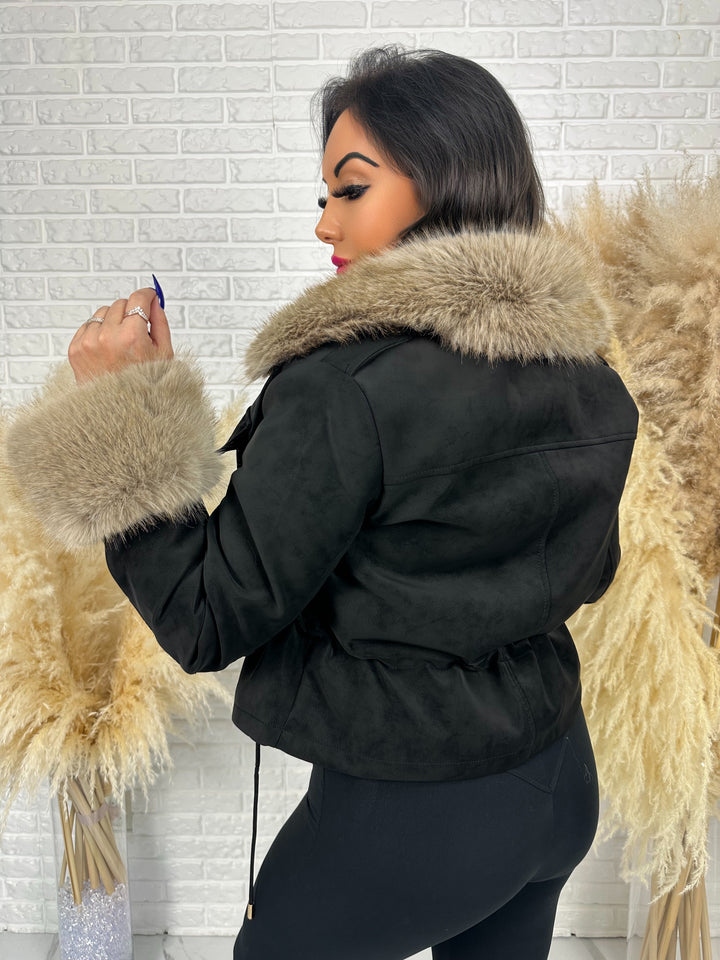 Kurtka jesienno-zimowa ROYAL - zamszowa, ocieplana z futerkiem