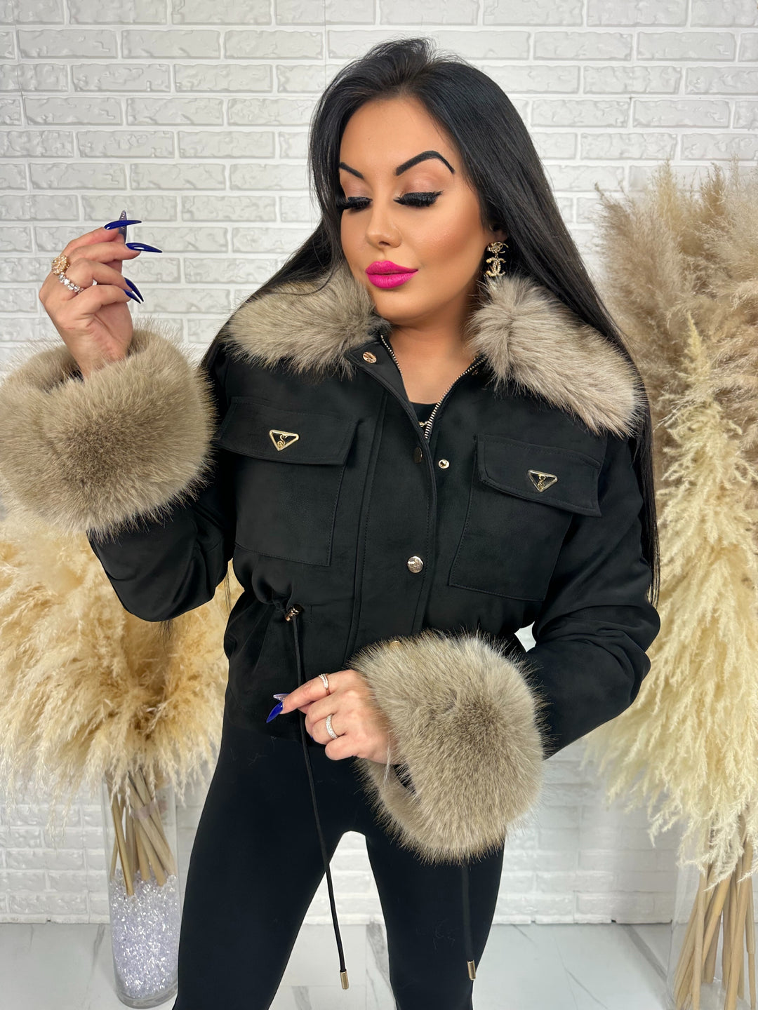 Kurtka jesienno-zimowa ROYAL - zamszowa, ocieplana z futerkiem