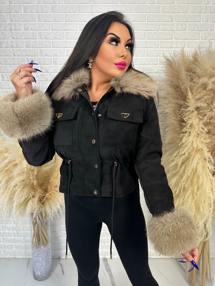 Kurtka jesienno-zimowa ROYAL - zamszowa, ocieplana z futerkiem