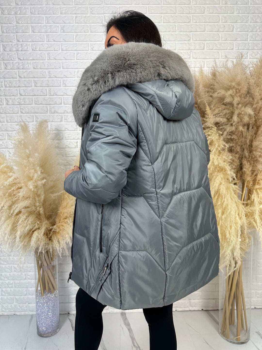 Kurtka GRACE - długa kurta na zimę, odpinane futerko, polska produkcja