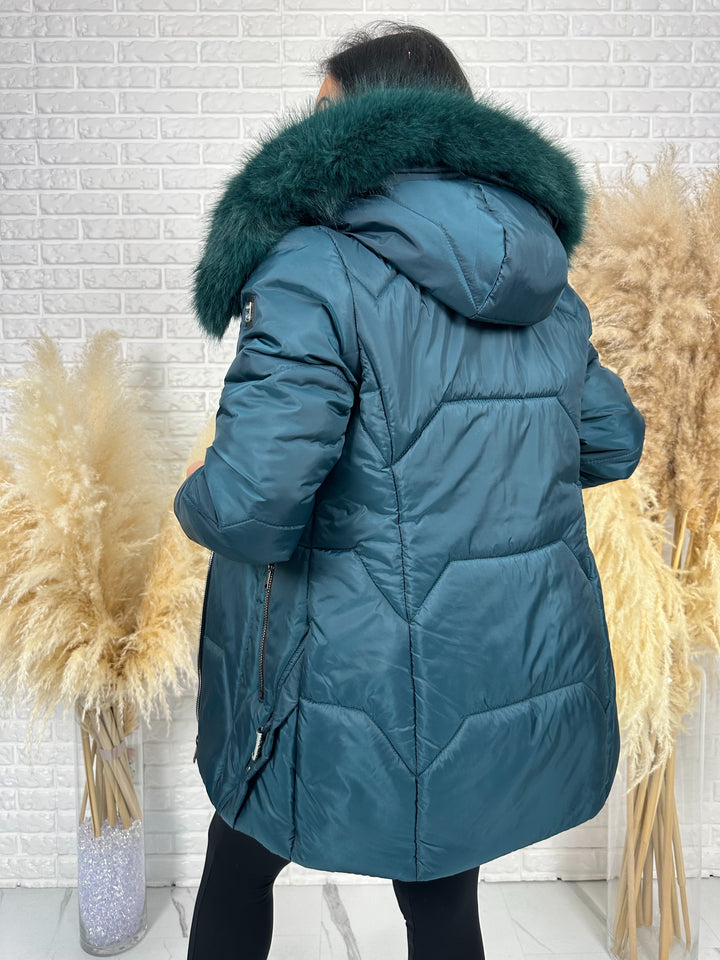 Kurtka GRACE - długa kurta na zimę, odpinane futerko, polska produkcja