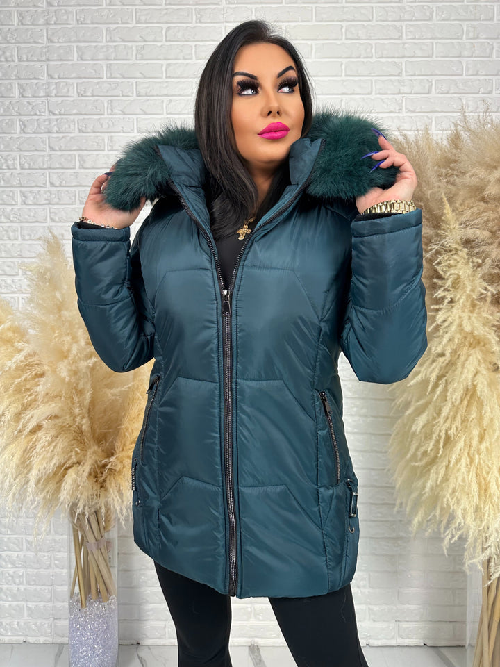 Kurtka GRACE - długa kurta na zimę, odpinane futerko, polska produkcja