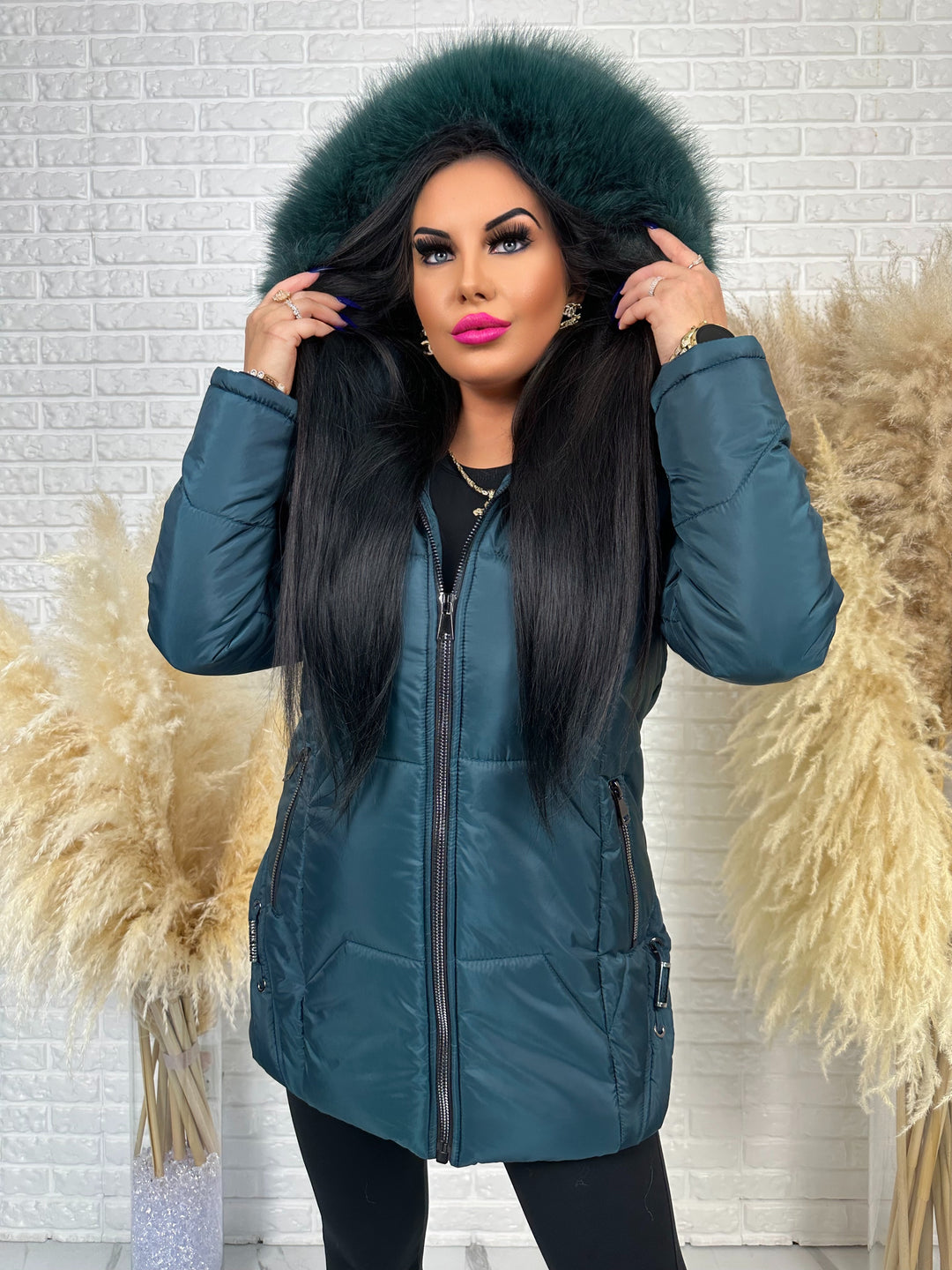 Kurtka GRACE - długa kurta na zimę, odpinane futerko, polska produkcja