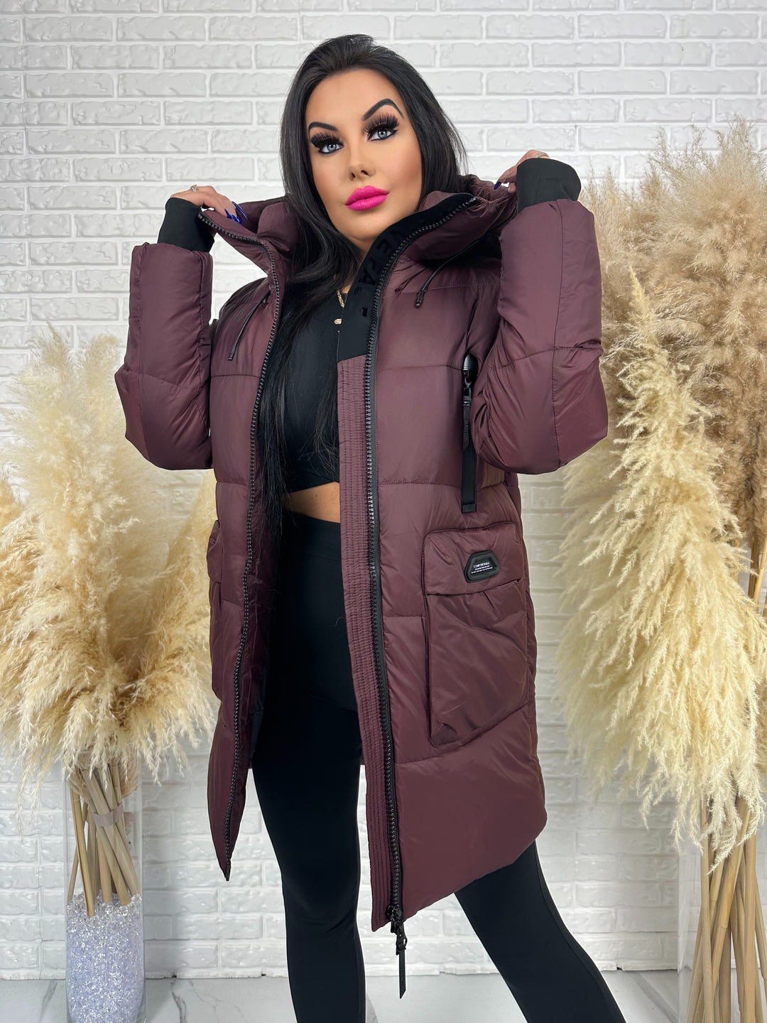 Kurtka FEMINA - długa, bardzo ciepła z szelkami wewnątrz kurtki