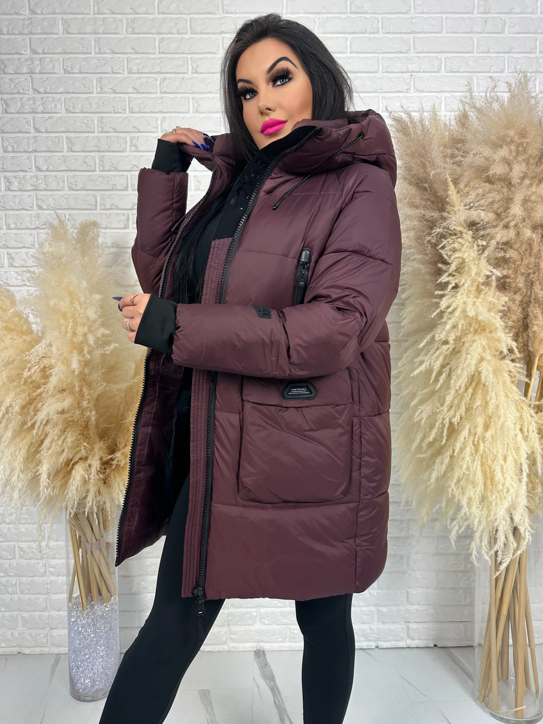 Kurtka FEMINA - długa, bardzo ciepła z szelkami wewnątrz kurtki