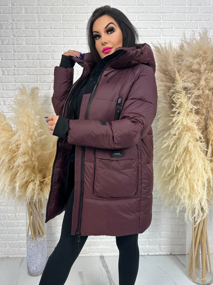 Kurtka FEMINA - długa, bardzo ciepła z szelkami wewnątrz kurtki