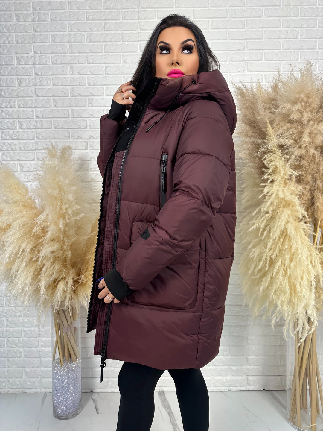 Kurtka FEMINA - długa, bardzo ciepła z szelkami wewnątrz kurtki