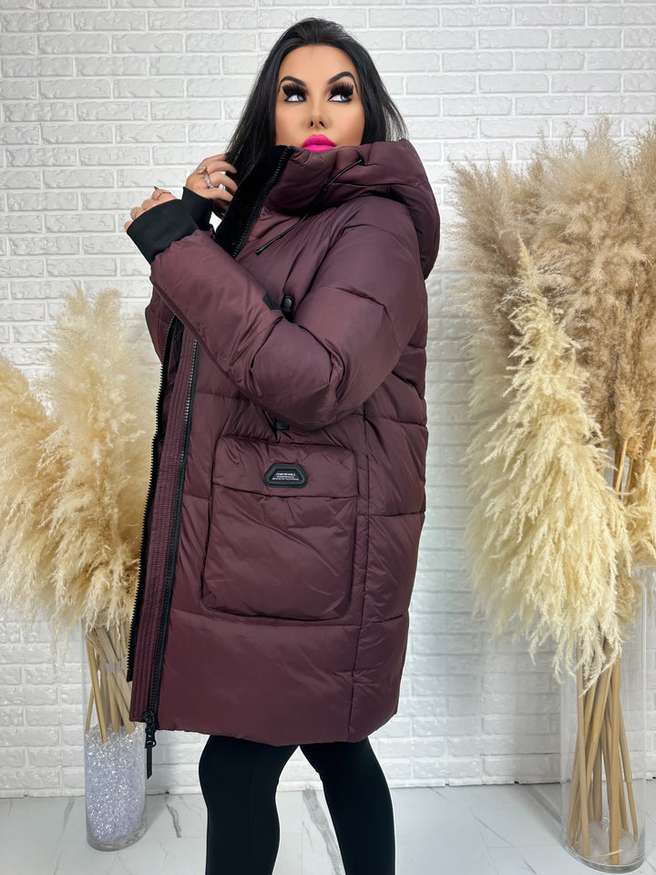 Kurtka FEMINA - długa, bardzo ciepła z szelkami wewnątrz kurtki