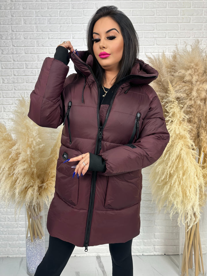 Kurtka FEMINA - długa, bardzo ciepła z szelkami wewnątrz kurtki