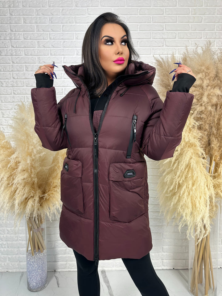 Kurtka FEMINA - długa, bardzo ciepła z szelkami wewnątrz kurtki