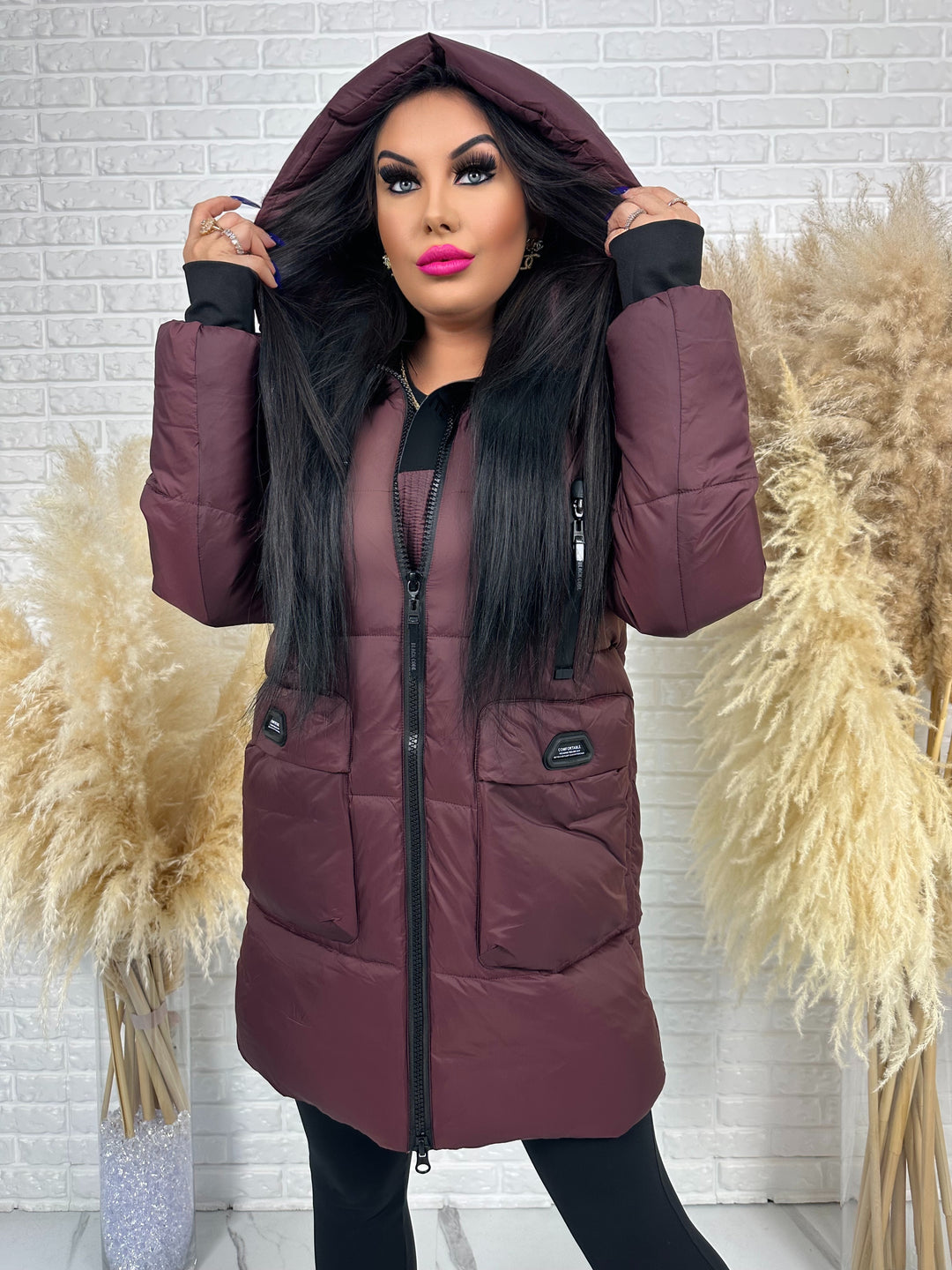 Kurtka FEMINA - długa, bardzo ciepła z szelkami wewnątrz kurtki