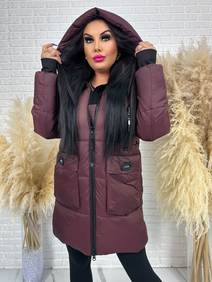 Kurtka FEMINA - długa, bardzo ciepła z szelkami wewnątrz kurtki