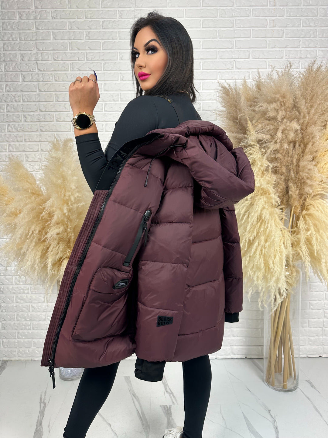 Kurtka FEMINA - długa, bardzo ciepła z szelkami wewnątrz kurtki