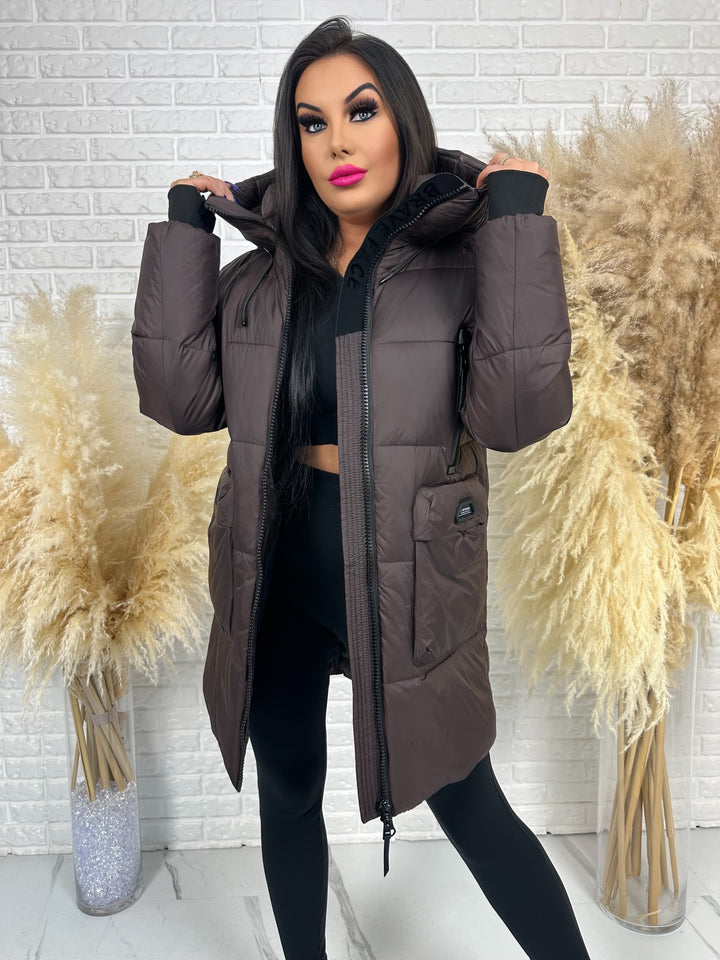 Kurtka FEMINA - długa, bardzo ciepła z szelkami wewnątrz kurtki