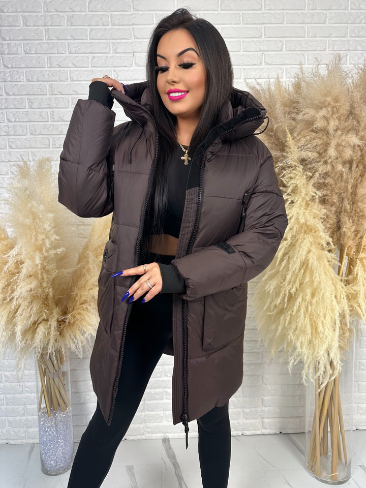 Kurtka FEMINA - długa, bardzo ciepła z szelkami wewnątrz kurtki