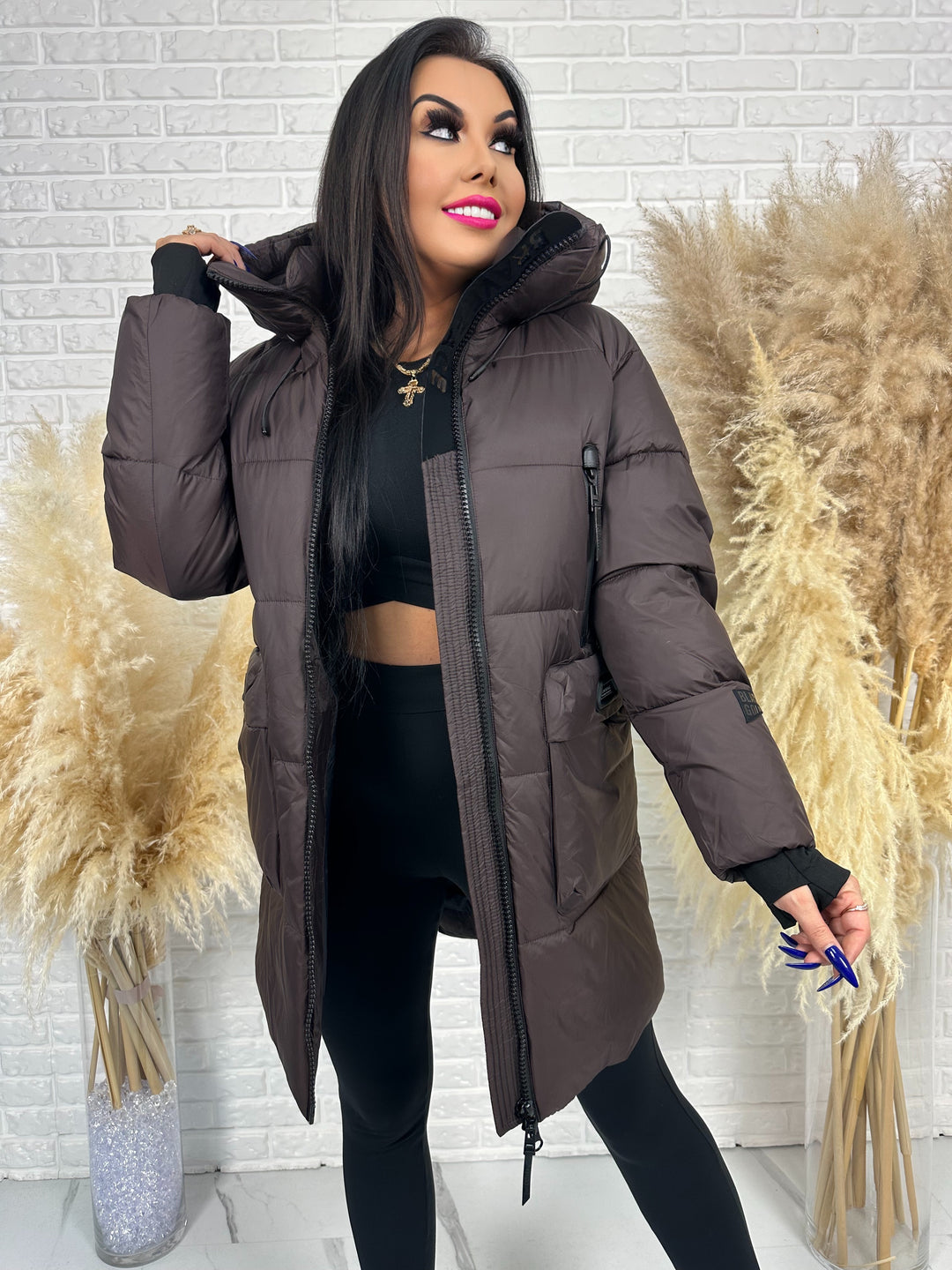 Kurtka FEMINA - długa, bardzo ciepła z szelkami wewnątrz kurtki