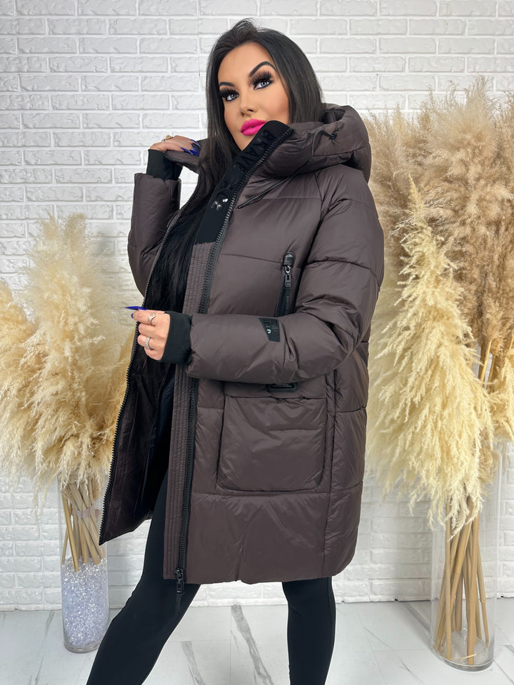 Kurtka FEMINA - długa, bardzo ciepła z szelkami wewnątrz kurtki
