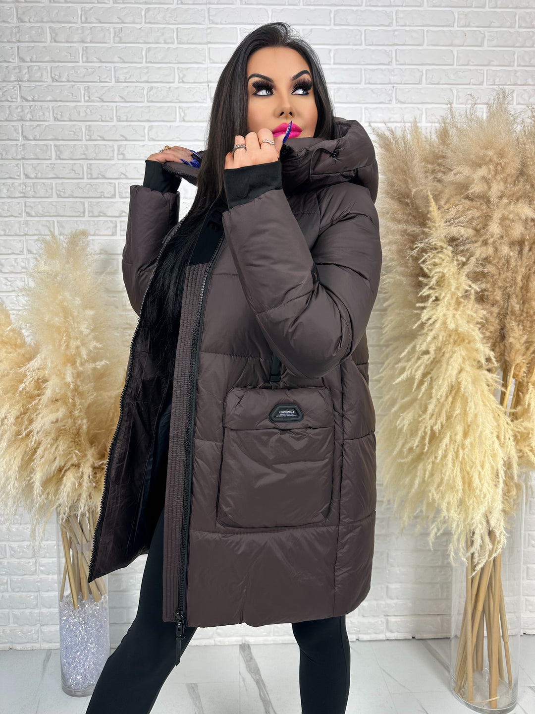 Kurtka FEMINA - długa, bardzo ciepła z szelkami wewnątrz kurtki