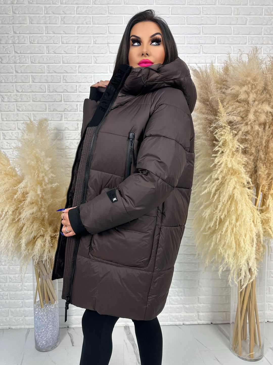 Kurtka FEMINA - długa, bardzo ciepła z szelkami wewnątrz kurtki