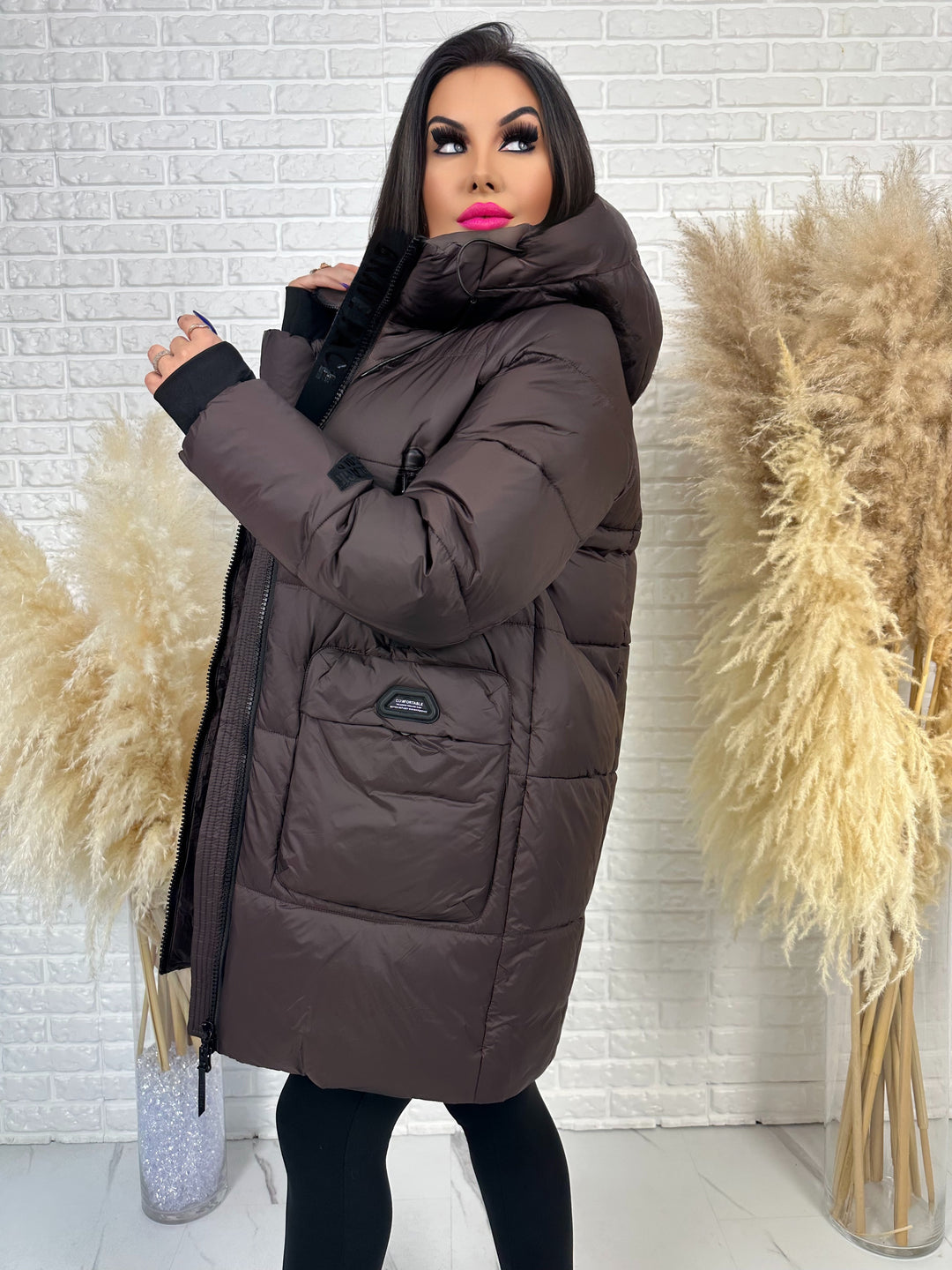 Kurtka FEMINA - długa, bardzo ciepła z szelkami wewnątrz kurtki
