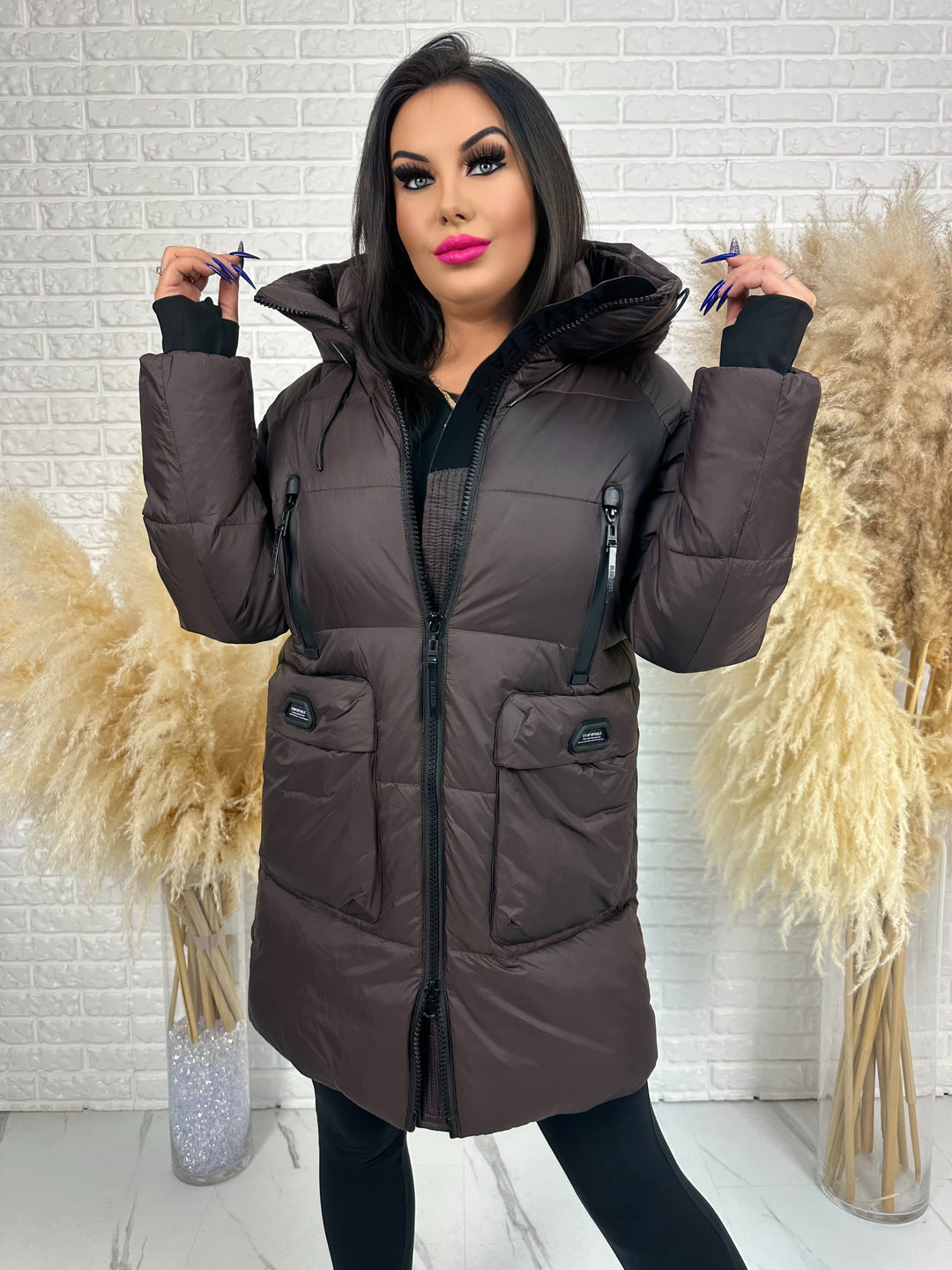 Kurtka FEMINA - długa, bardzo ciepła z szelkami wewnątrz kurtki
