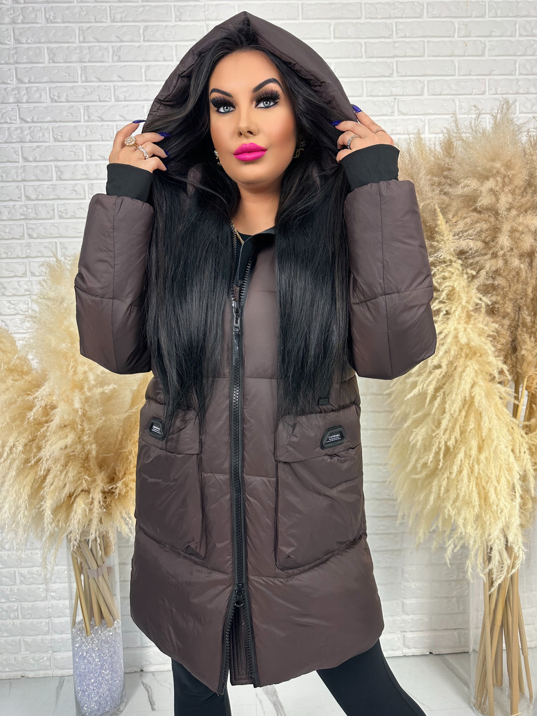 Kurtka FEMINA - długa, bardzo ciepła z szelkami wewnątrz kurtki