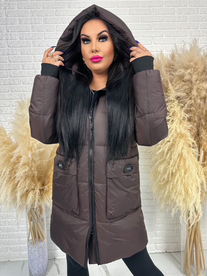 Kurtka FEMINA - długa, bardzo ciepła z szelkami wewnątrz kurtki