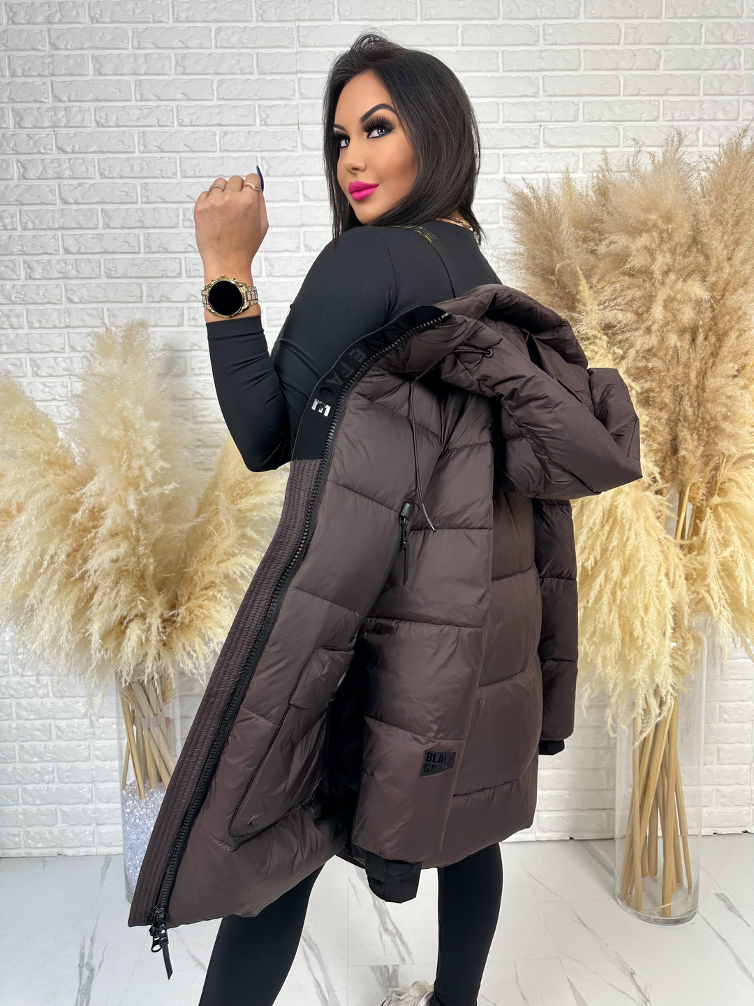 Kurtka FEMINA - długa, bardzo ciepła z szelkami wewnątrz kurtki