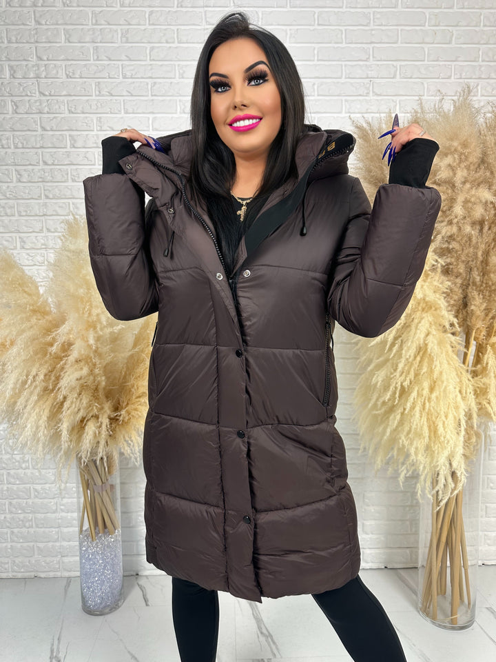 Kurtka FEMINA - długa, bardzo ciepła z szelkami wewnątrz kurtki