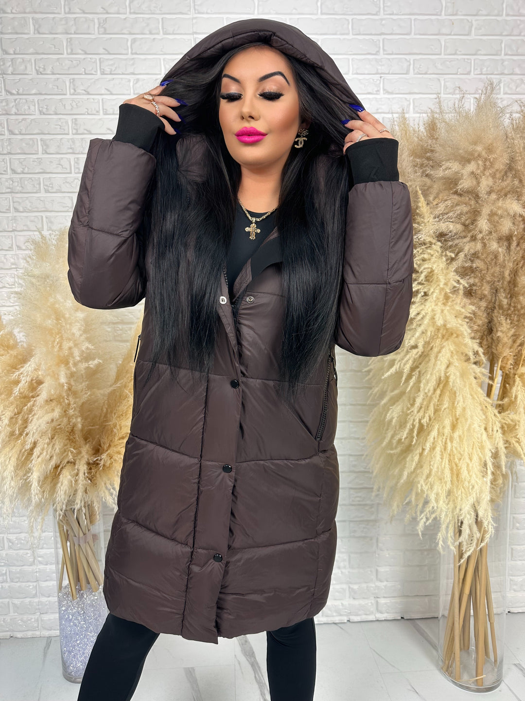 Kurtka FEMINA - długa, bardzo ciepła z szelkami wewnątrz kurtki