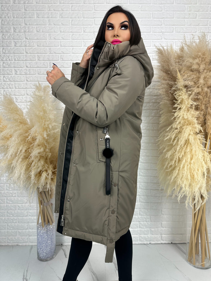 Długa kurtka MANTIA - bardzo ciepła, zimowa z kapturem