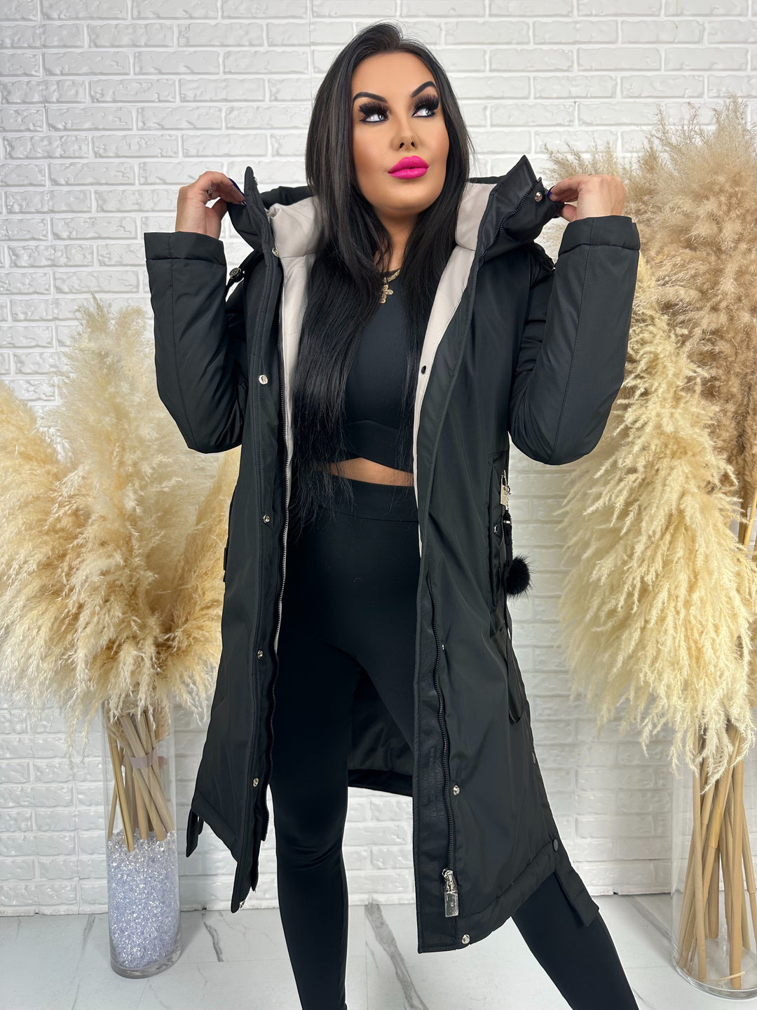 Długa kurtka MANTIA - bardzo ciepła, zimowa z kapturem