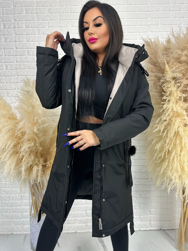 Długa kurtka MANTIA - bardzo ciepła, zimowa z kapturem