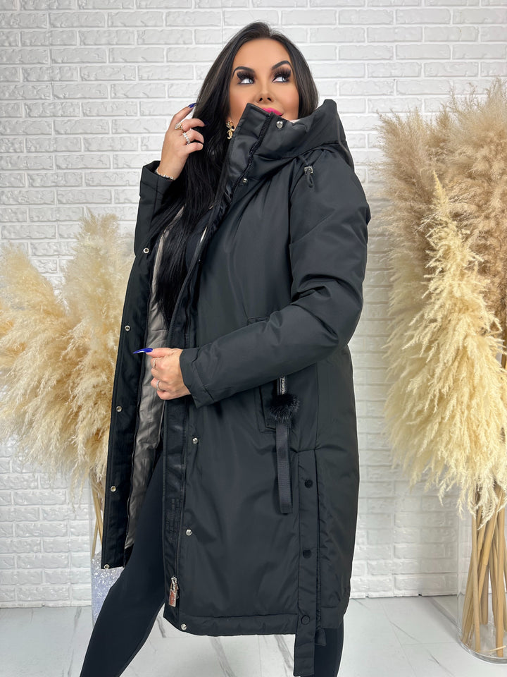 Długa kurtka MANTIA - bardzo ciepła, zimowa z kapturem