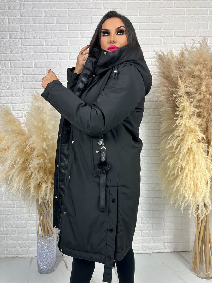 Długa kurtka MANTIA - bardzo ciepła, zimowa z kapturem