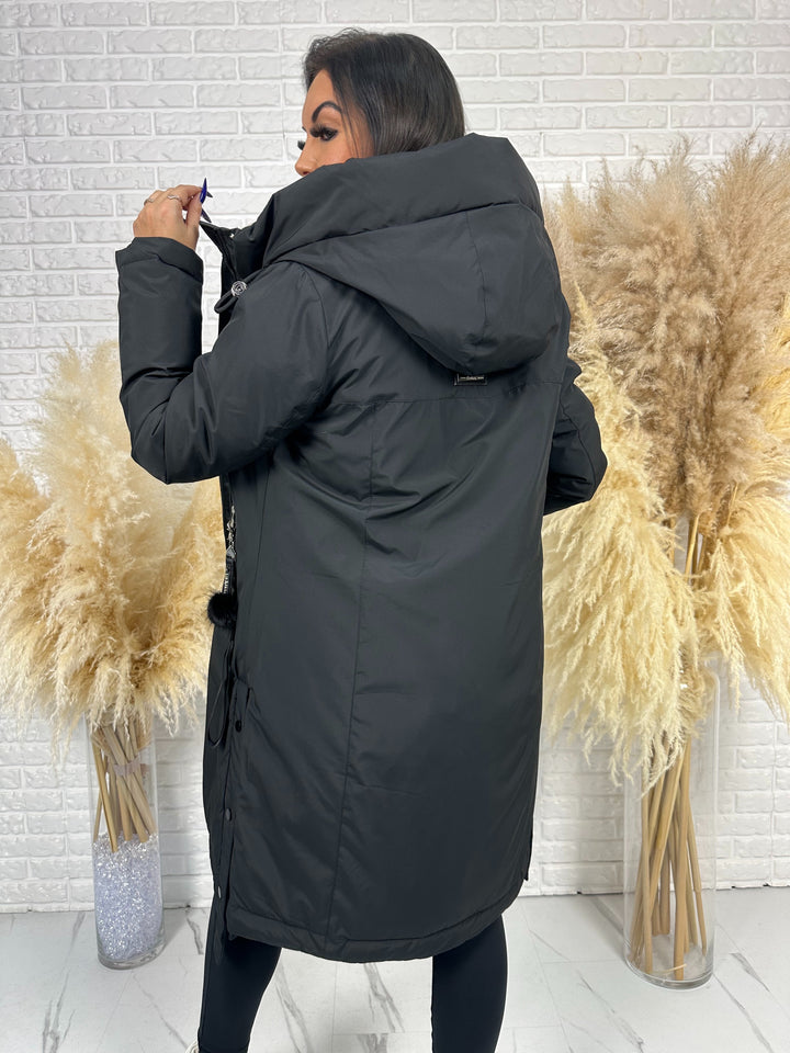 Długa kurtka MANTIA - bardzo ciepła, zimowa z kapturem