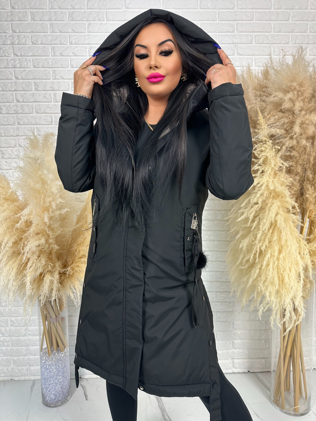 Długa kurtka MANTIA - bardzo ciepła, zimowa z kapturem