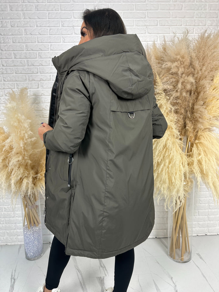 Długa kurtka MANTIA - bardzo ciepła, zimowa z kapturem