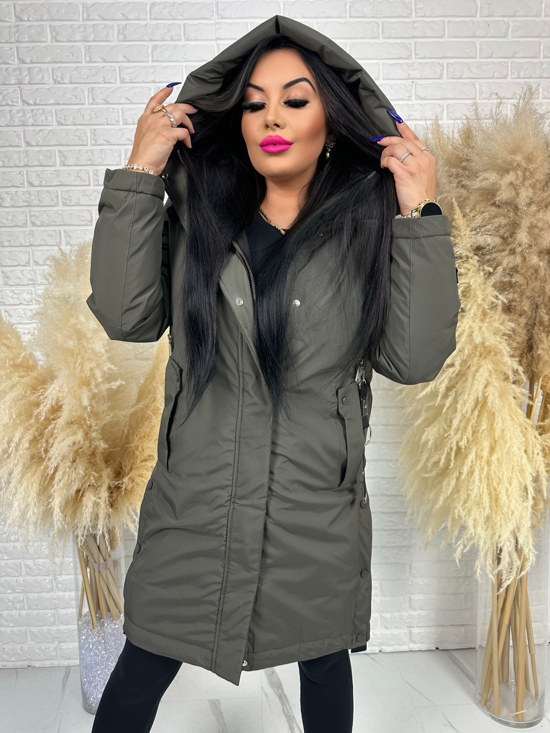 Długa kurtka MANTIA - bardzo ciepła, zimowa z kapturem