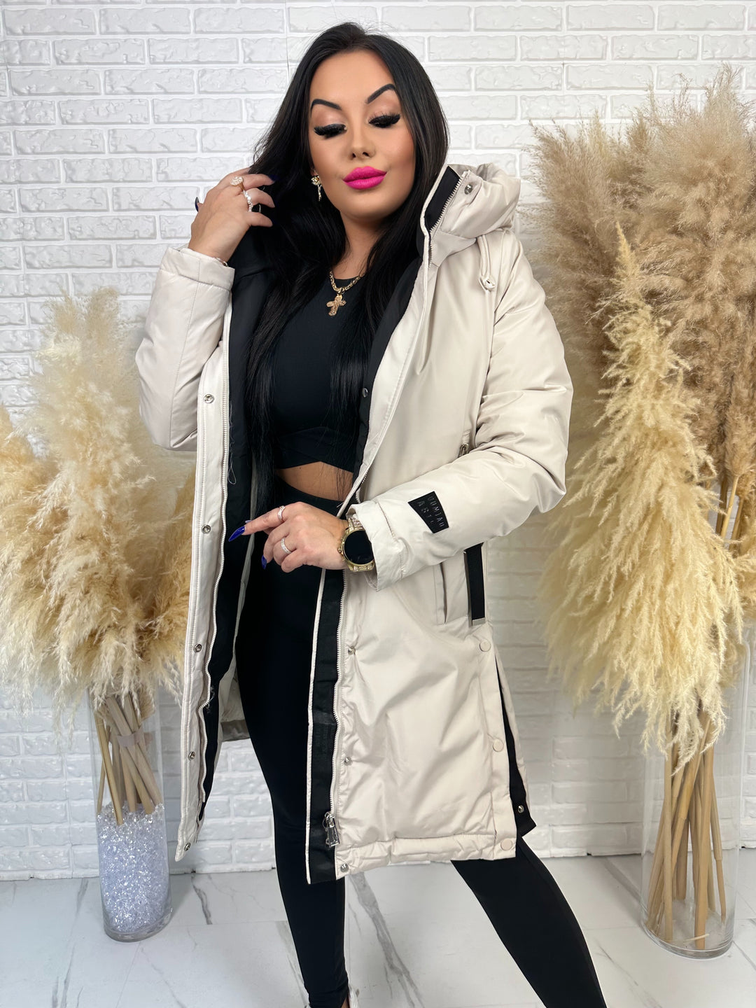 Długa kurtka MANTIA - bardzo ciepła, zimowa z kapturem