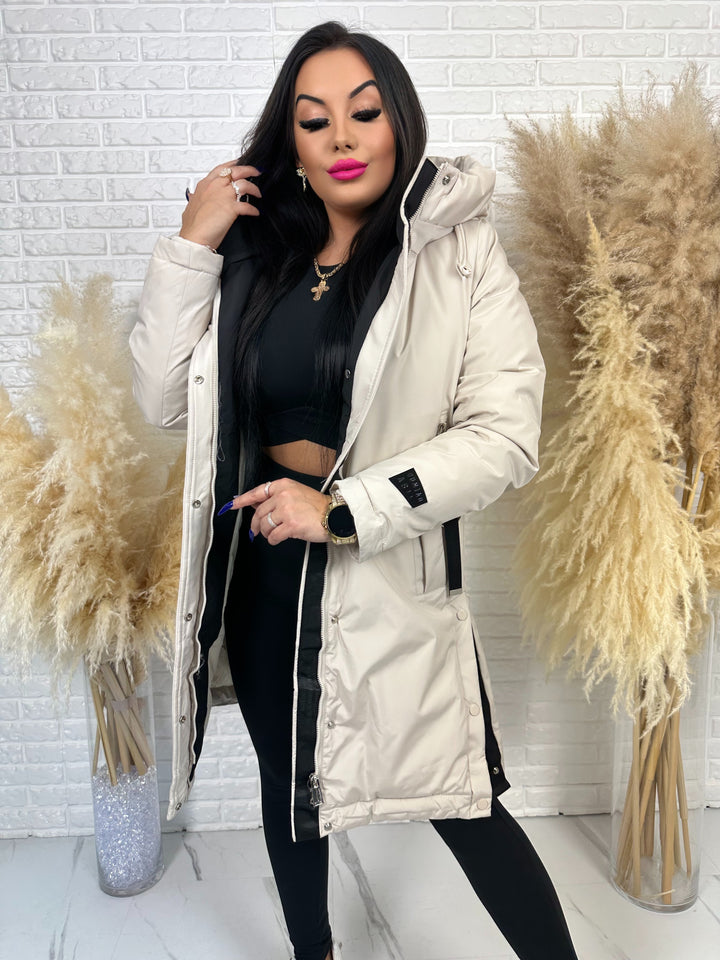 Długa kurtka MANTIA - bardzo ciepła, zimowa z kapturem