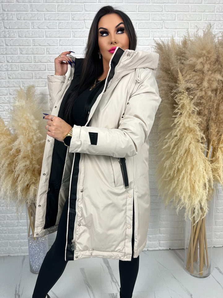 Długa kurtka MANTIA - bardzo ciepła, zimowa z kapturem