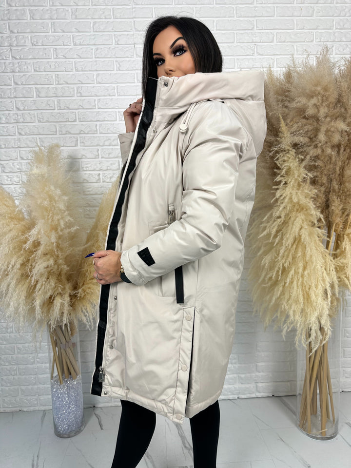 Długa kurtka MANTIA - bardzo ciepła, zimowa z kapturem