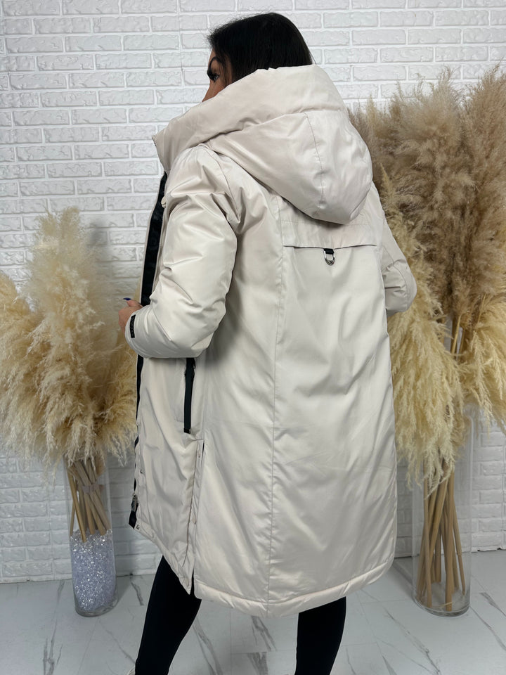 Długa kurtka MANTIA - bardzo ciepła, zimowa z kapturem