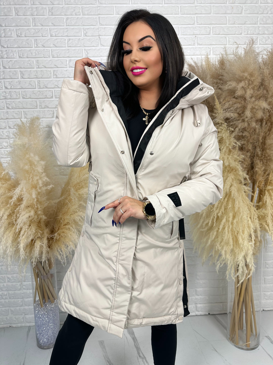 Długa kurtka MANTIA - bardzo ciepła, zimowa z kapturem