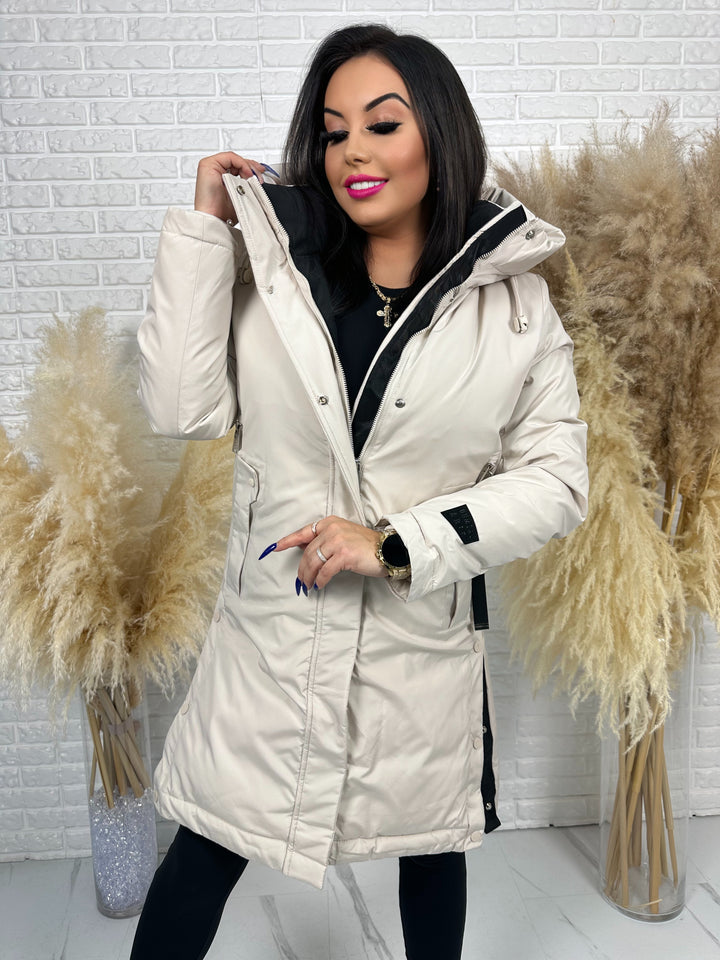 Długa kurtka MANTIA - bardzo ciepła, zimowa z kapturem