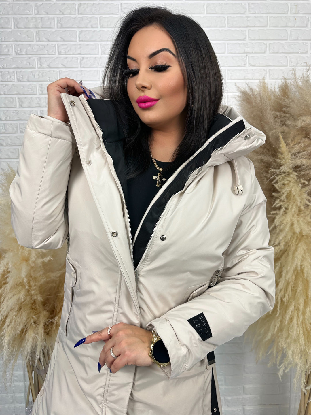 Długa kurtka MANTIA - bardzo ciepła, zimowa z kapturem