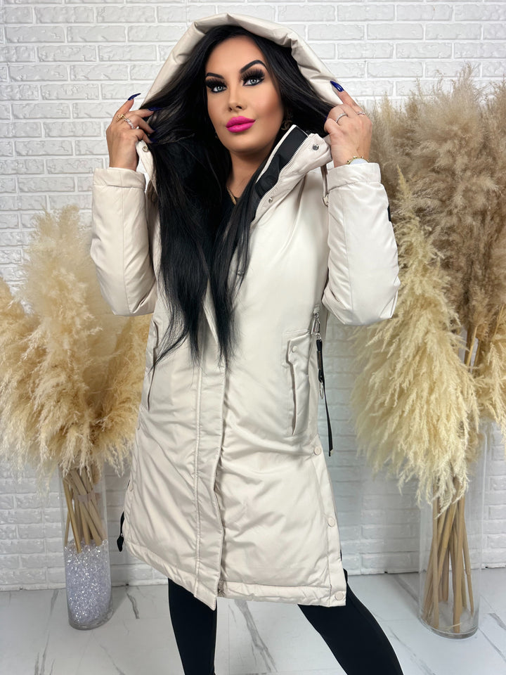 Długa kurtka MANTIA - bardzo ciepła, zimowa z kapturem