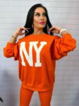 Dres damski legginsy prążkowane+ bluza NEW YORK pomarańczowy