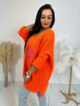 Sweter oversize z kwiatami LUKAS pomarańczowy